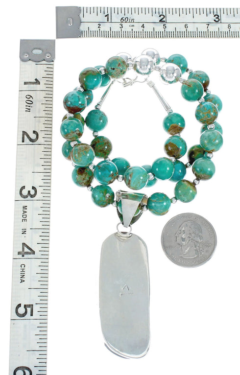 Native American Turquoise and Amber Bead Sterling Silver Necklace JX129245